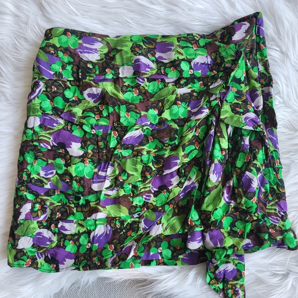 Zara Black and Green Floral Ruffled Layered Mini Skirt Ladies M - Picture 6 of 12